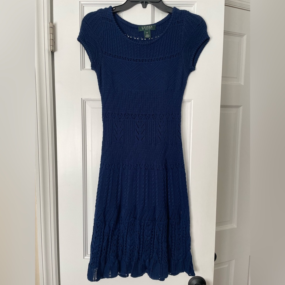 Ralph Lauren PXS Navy Knit Midi Dress